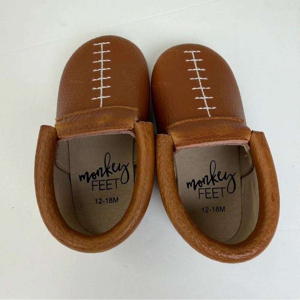 Monkey Feet Brown Baby Leather Slip-on Moccasin Shoes Size 12-18 Months